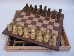 Chess & Checkers 16" With Antique Finish Chess Pieces - Board Game