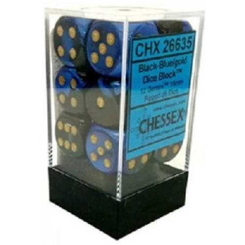 D6 - 12-pack 16mm Gemini Black-Blue/Gold